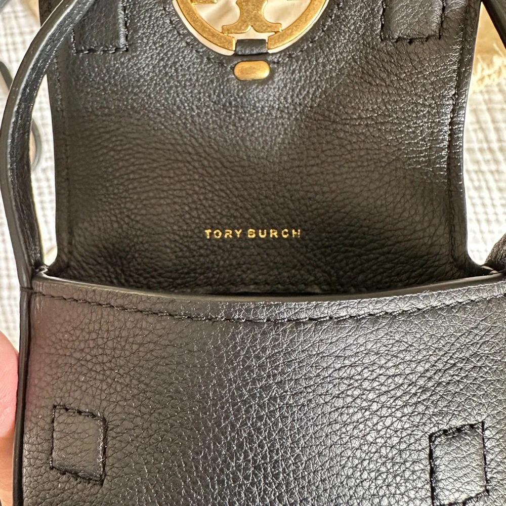 Tory Burch Black Crossbody Phone Bag with Gold Logo
